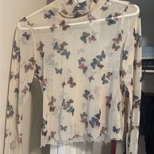Butterfly Print Sheer Top
